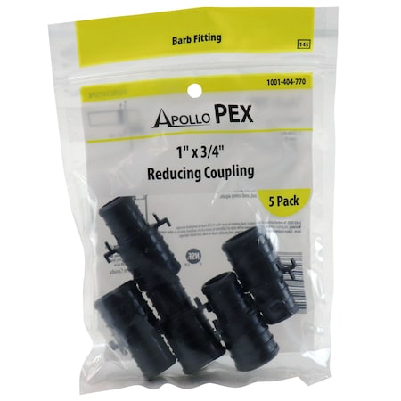Apollo 1 in. x 3/4 in. Plastic PEX Barb Reducing Coupling (5-Pack), 5PK PXPAC3415PK